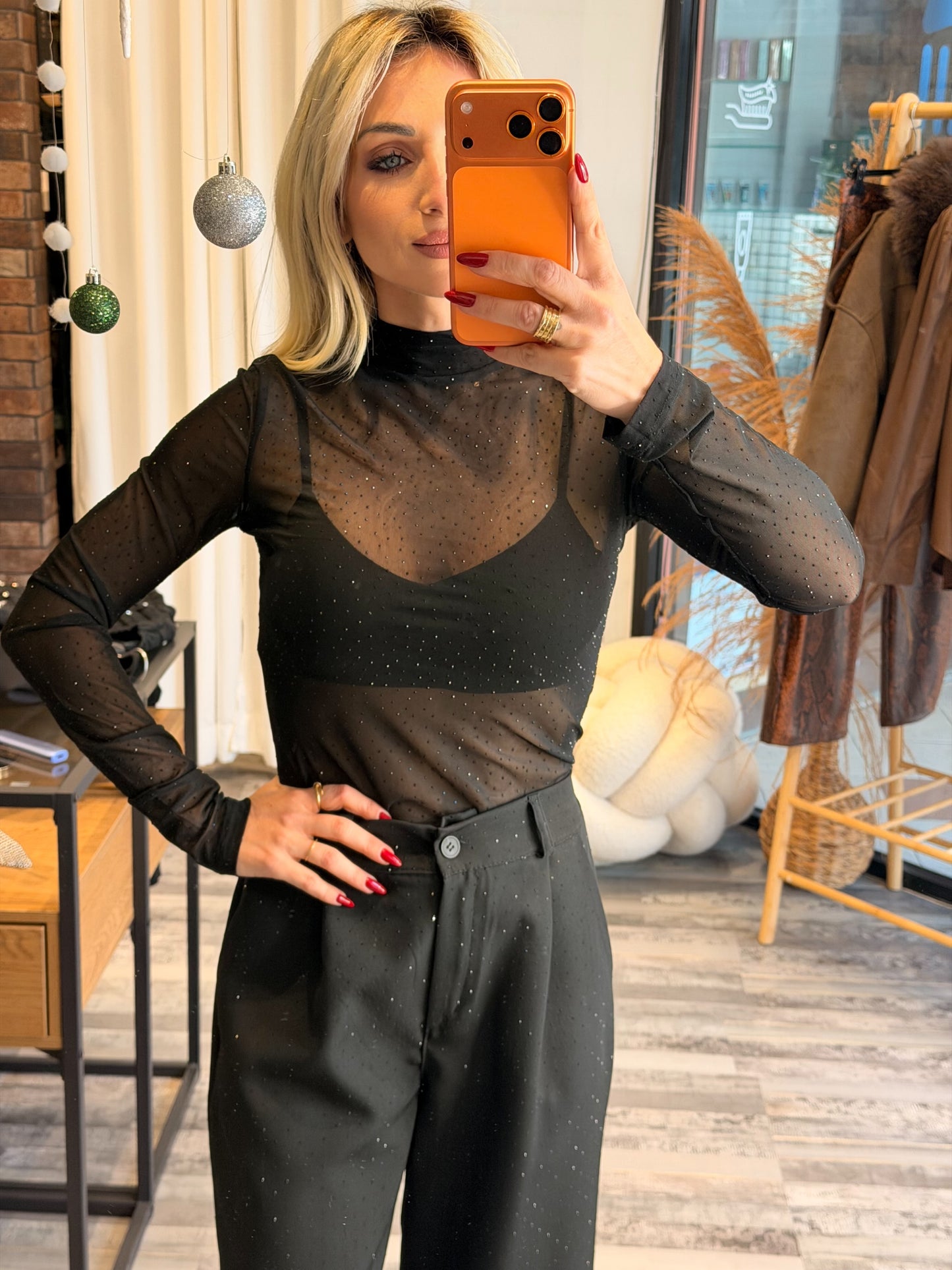 Διάφανο Κορμάκι με Μαύρες Πέτρες