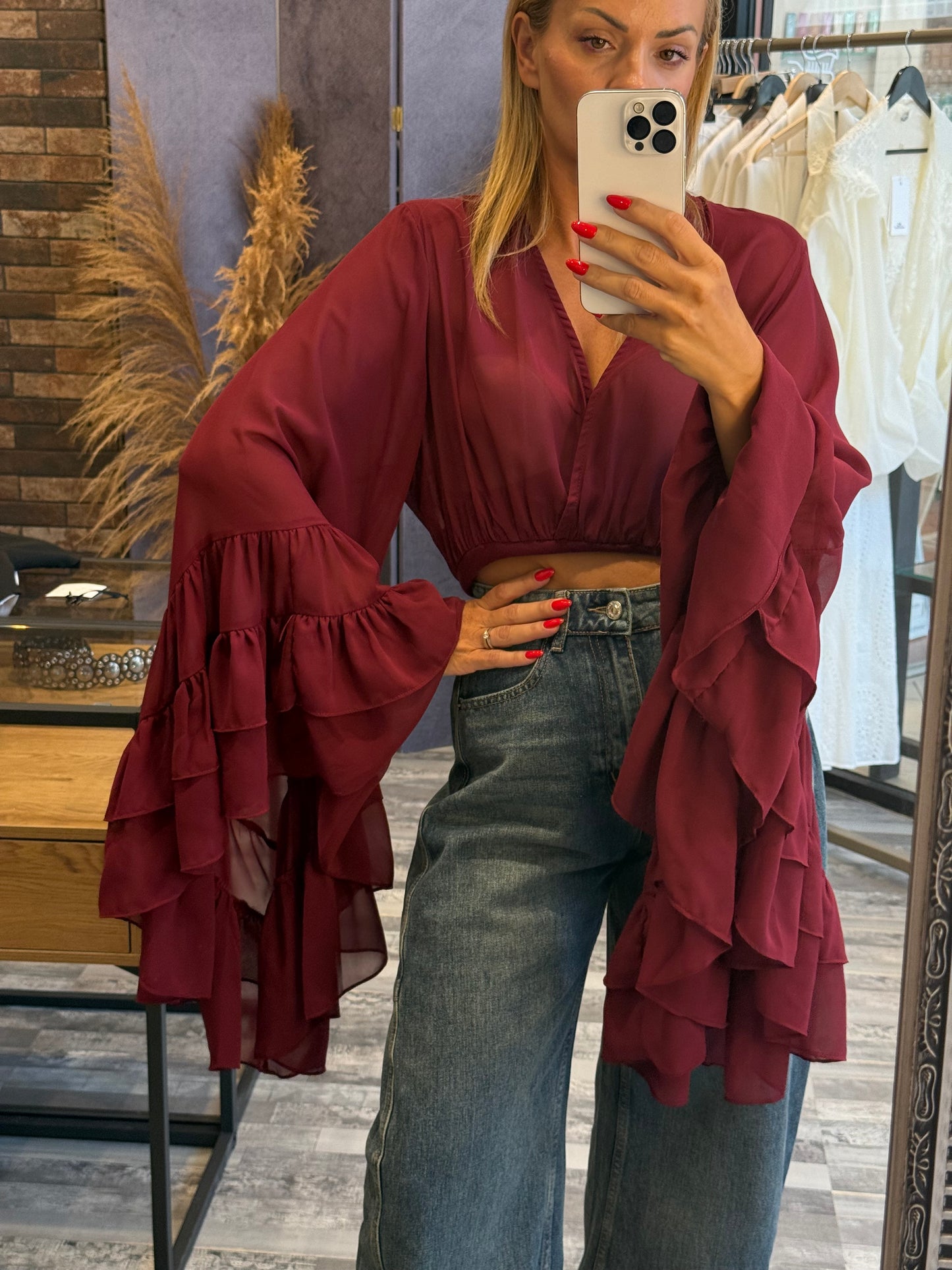 Κρουαζέ See-Through Μπλούζα με Βολάν
