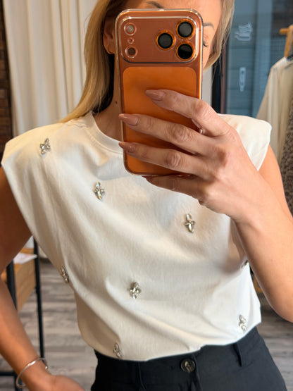 Βαμβακερή μπλούζα με πέτρες και βάτες