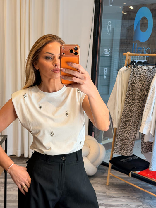 Βαμβακερή μπλούζα με πέτρες και βάτες