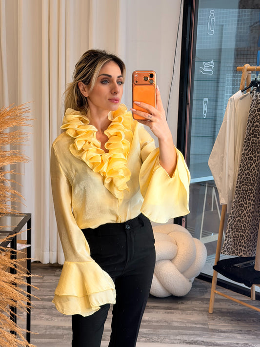Πουκάμισο με βολάν κίτρινο