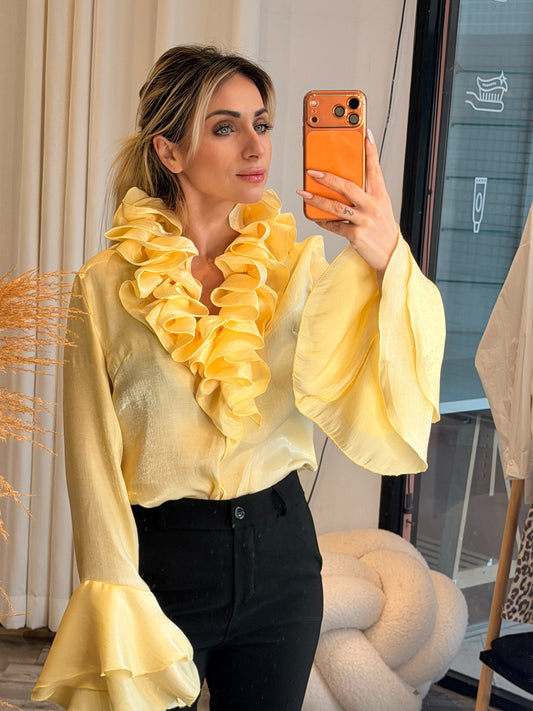 Πουκάμισο με βολάν κίτρινο