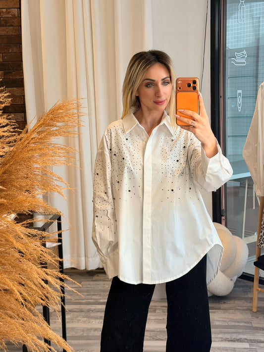 Πουκάμισο oversized με μαύρες πέτρες