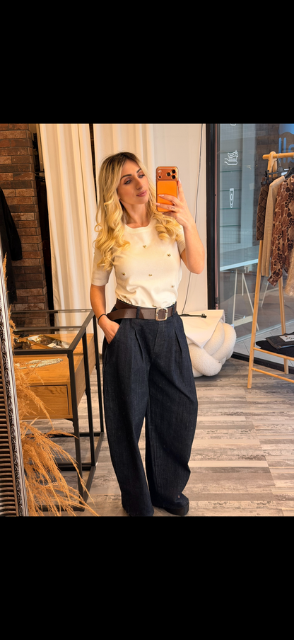 Μπλούζα με λεπτή πλέξη και χρυσές καρδιές