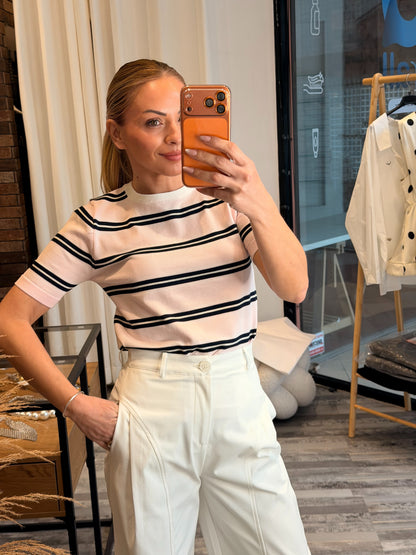 Ριγέ μπλούζα με λεπτή πλέξη ροζ