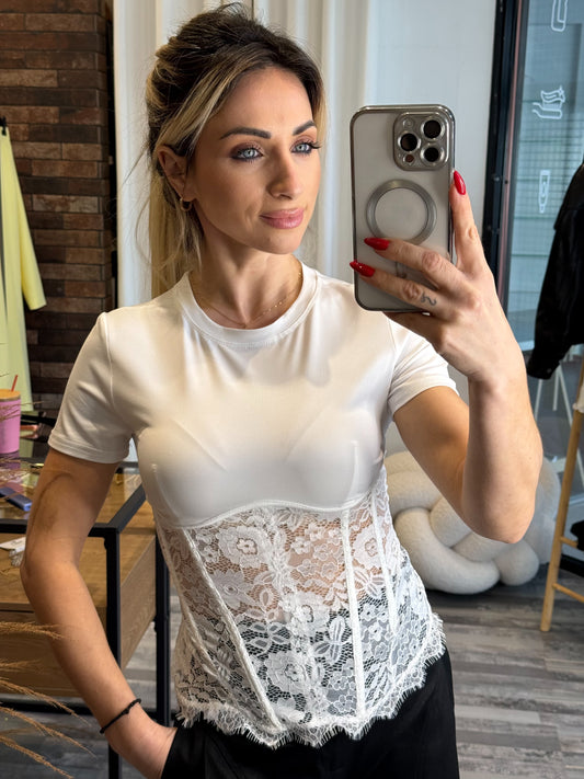 Μπλούζα ελαστική με δαντέλα κορσέ