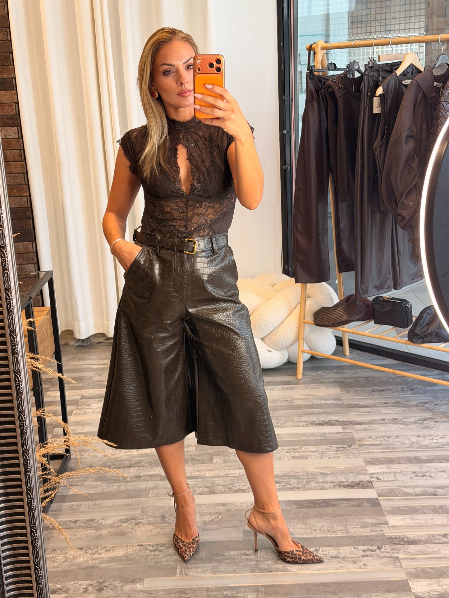Βερμούδα eco leather καφέ