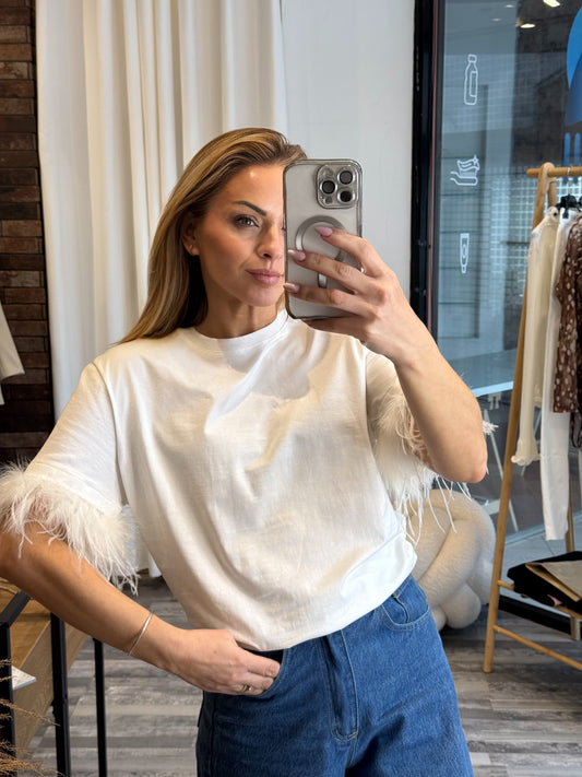 Βαμβακερή μπλούζα με μαραμπου λευκή