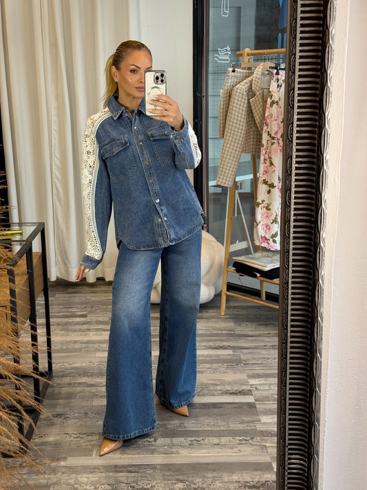 Τζιν πουκάμισο με δαντέλα