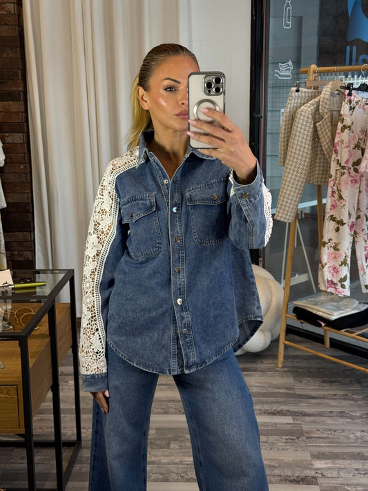 Τζιν πουκάμισο με δαντέλα