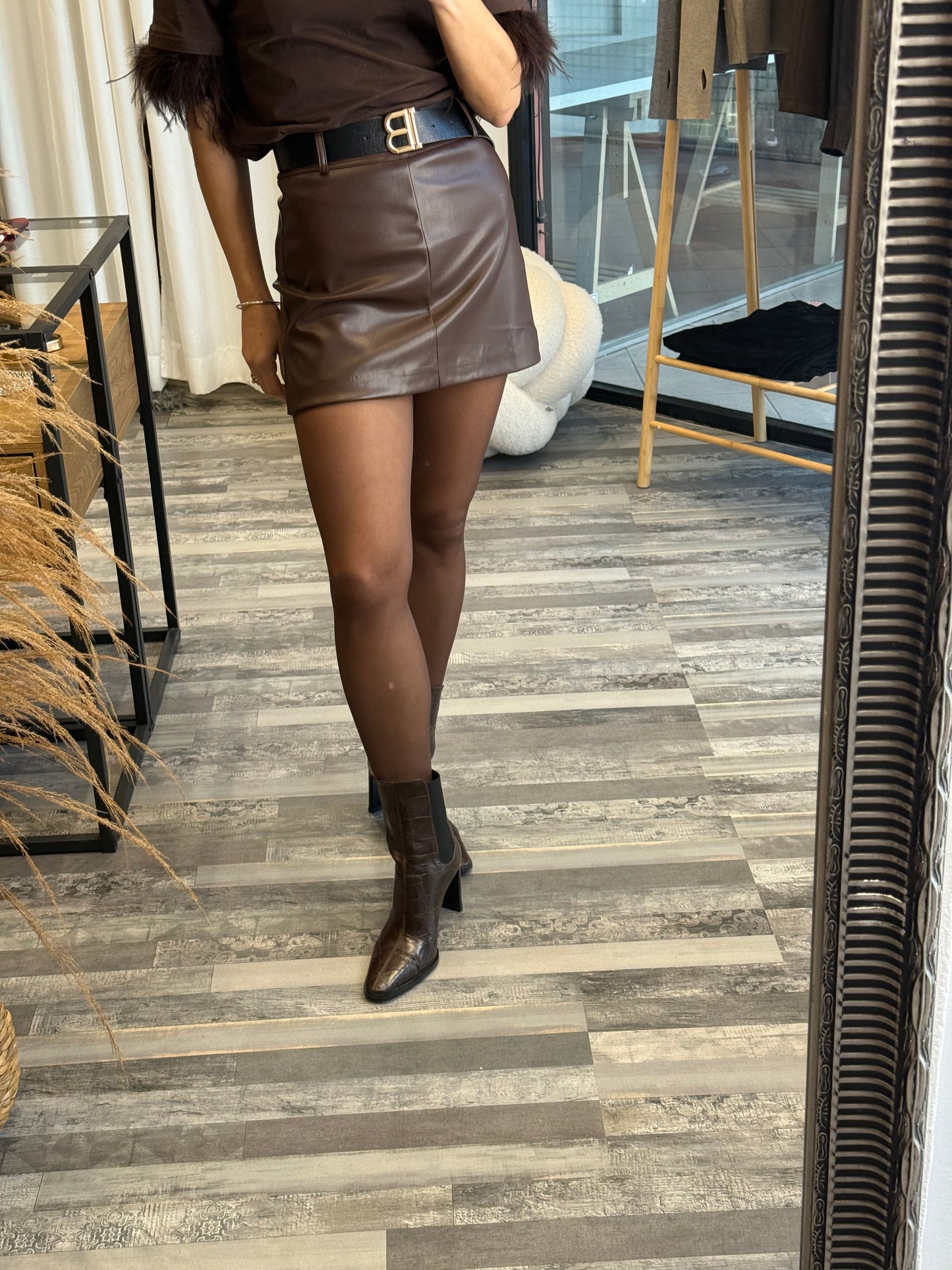 Eco leather skort καφέ