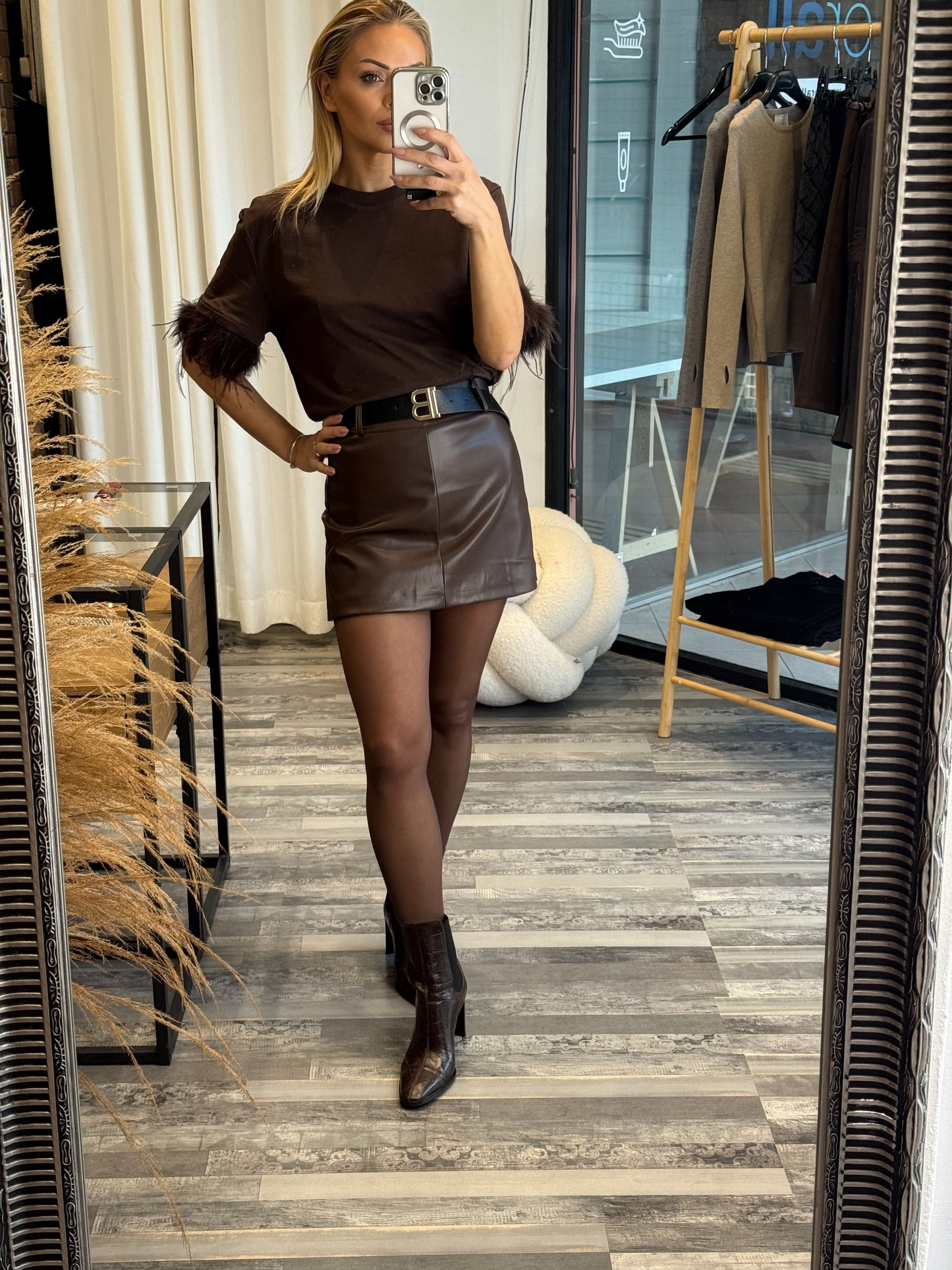 Eco leather skort καφέ