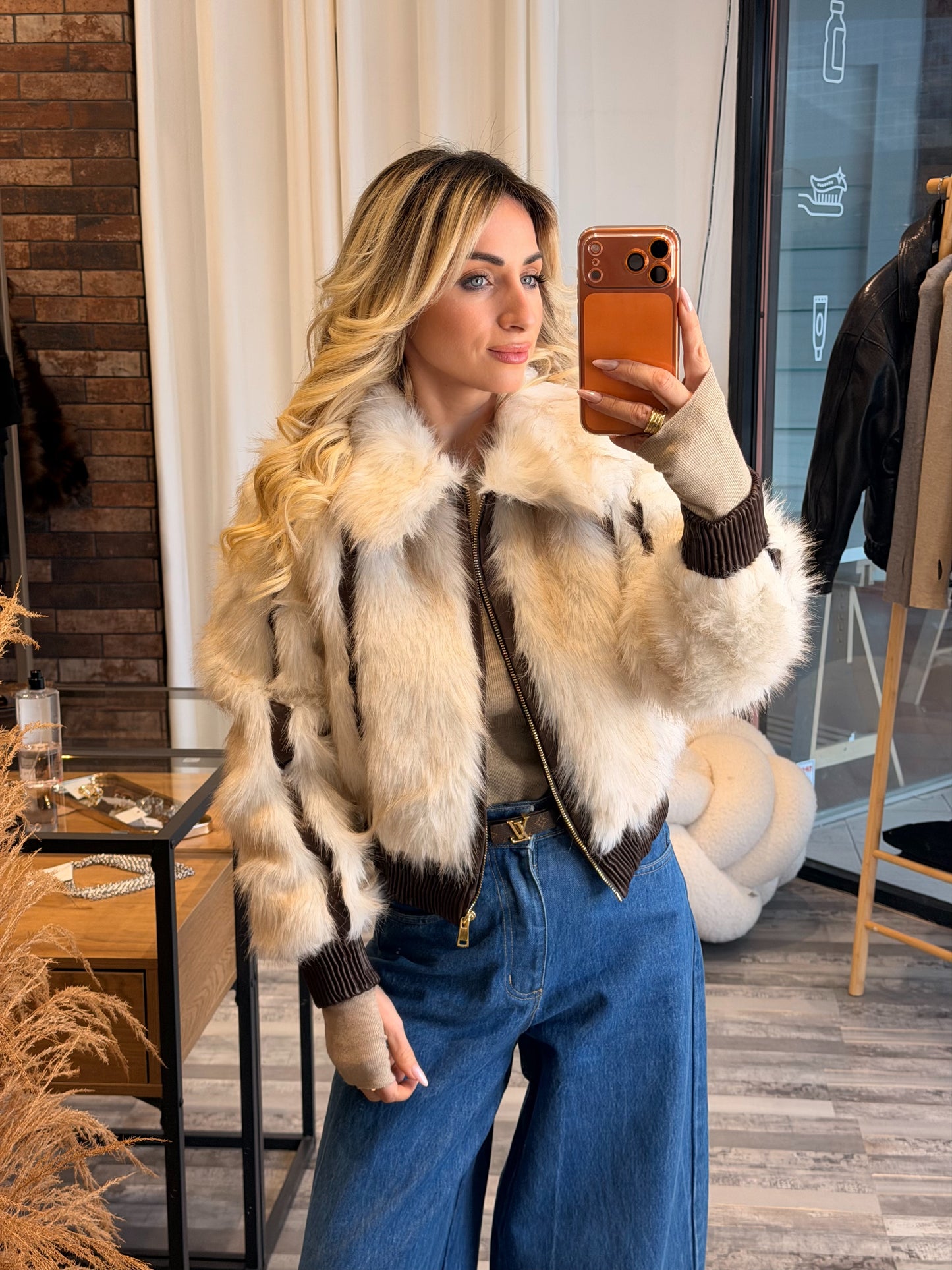 Eco leather jacket crop