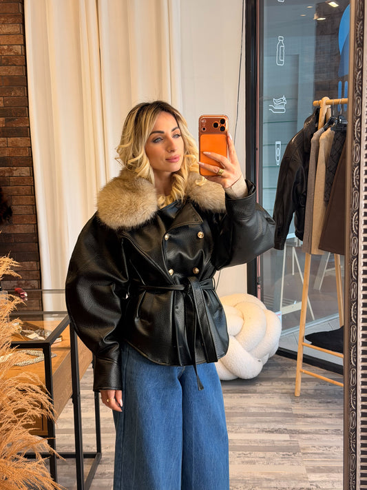 Eco leather jacket με γούνα στο γιακά