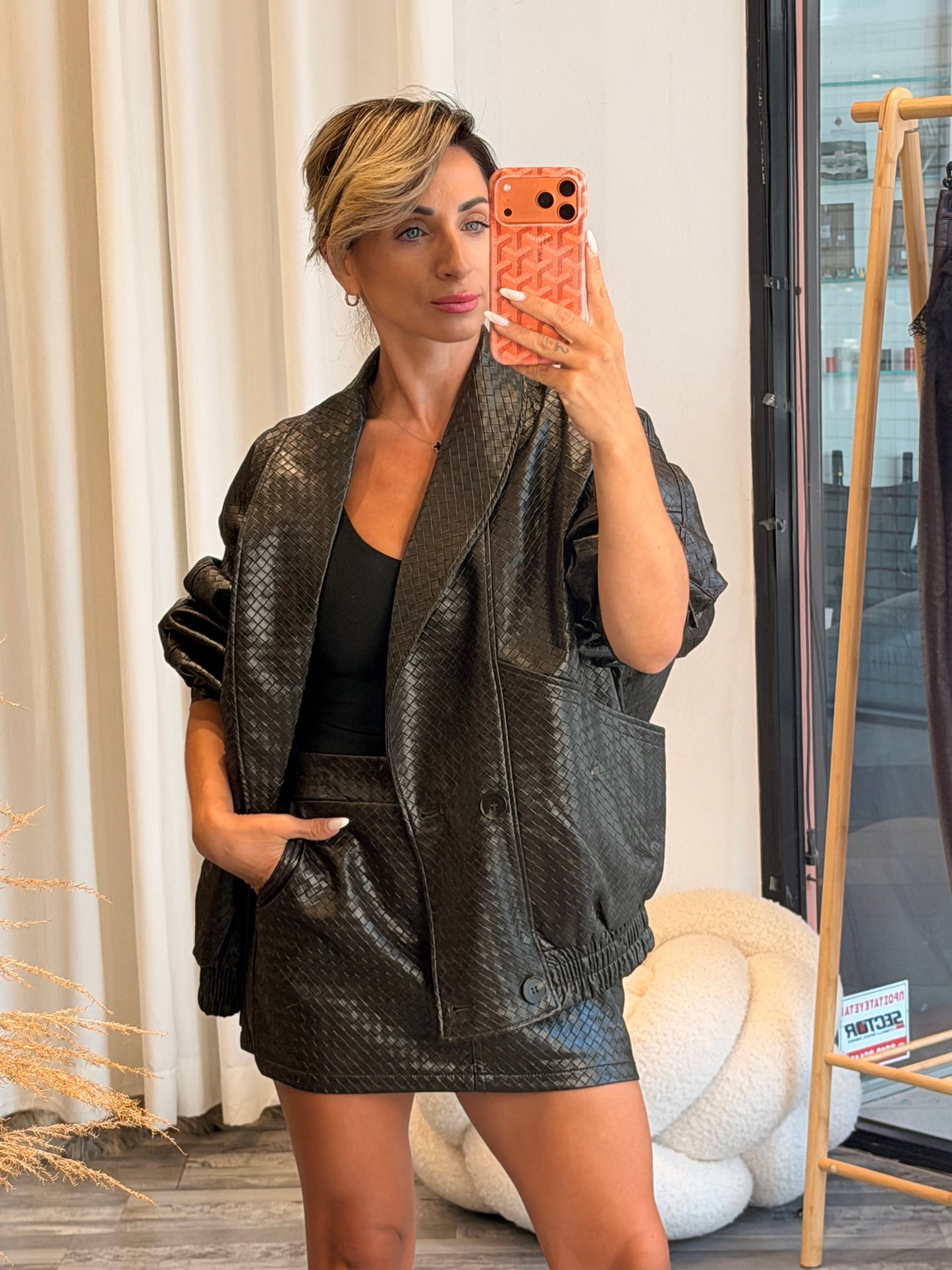 Σετ bomber και φούστα eco leather