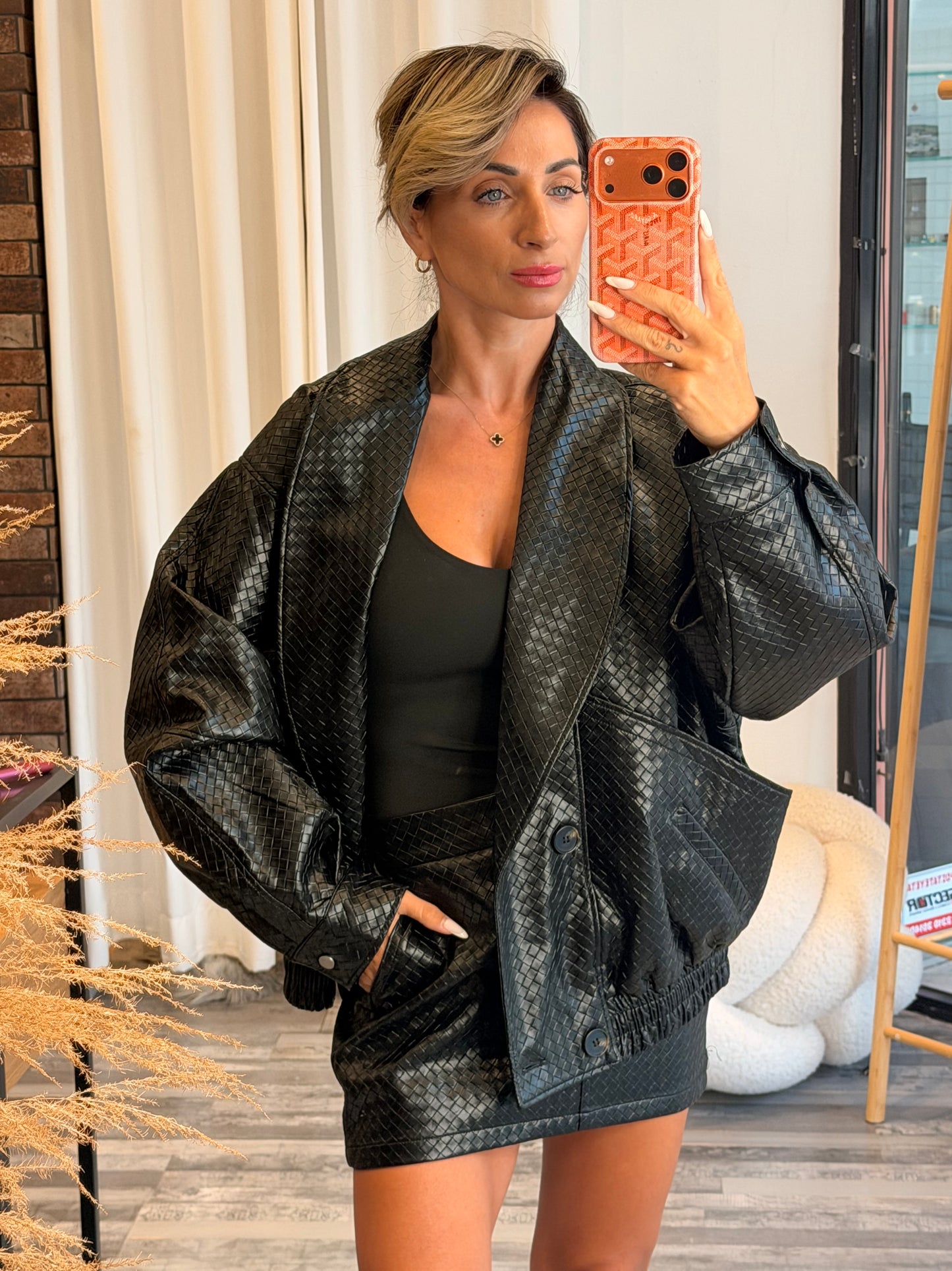 Σετ bomber και φούστα eco leather
