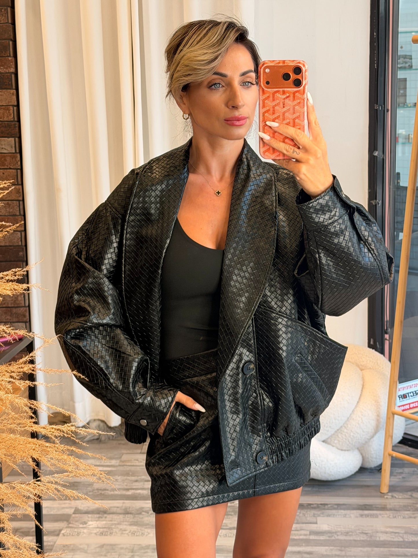 Σετ bomber και φούστα eco leather