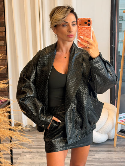 Σετ bomber και φούστα eco leather