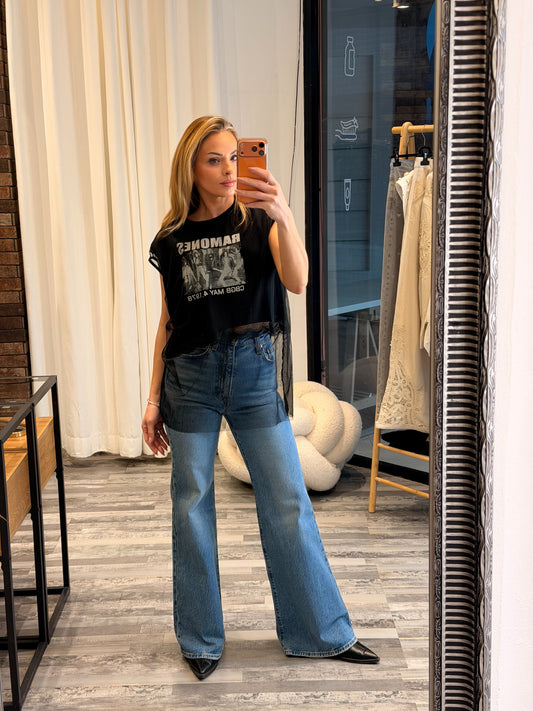 Crop top μπλούζα με τούλι μαύρη