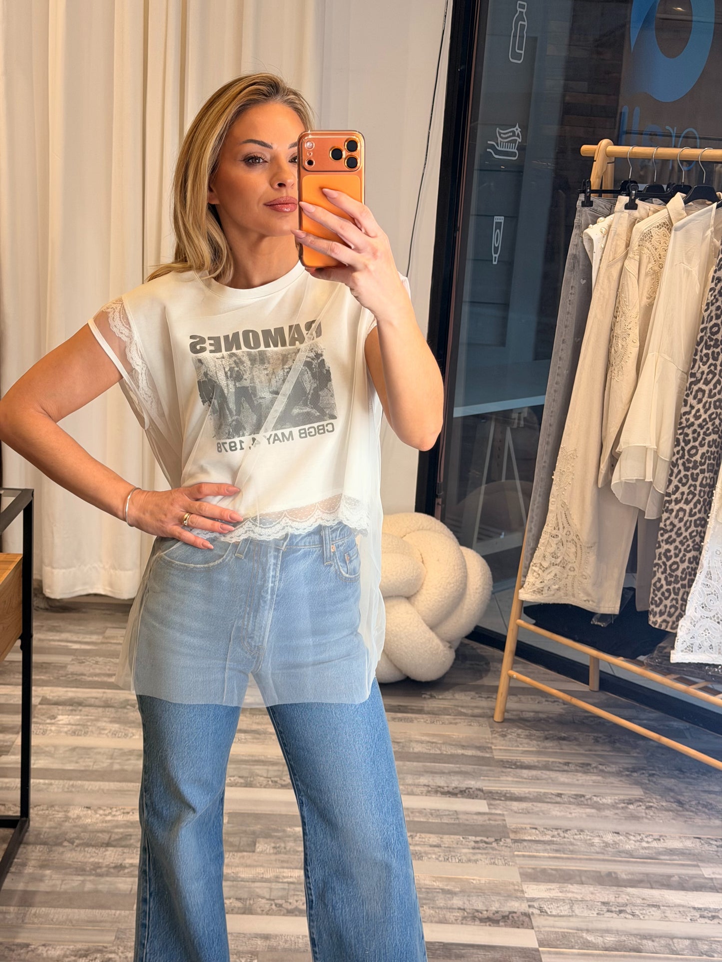 Μπλούζα crop top με τούλι λευκή