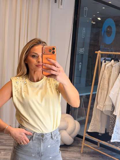 Τοπ με βάτες και πέρλες κίτρινο