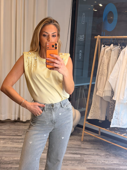 Τοπ με βάτες και πέρλες κίτρινο