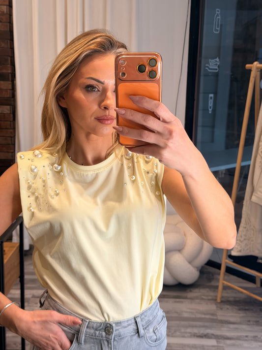 Τοπ με βάτες και πέρλες κίτρινο