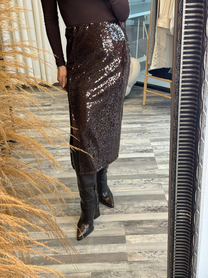 Φούστα sequin καφέ
