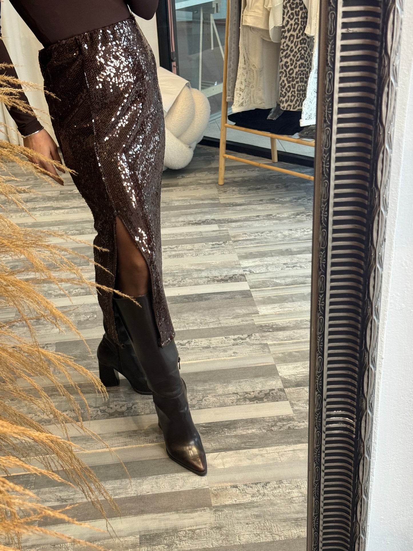 Φούστα sequin καφέ
