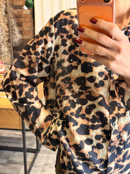 Animal Print Πουκάμισο με Μαύρες Πέτρες