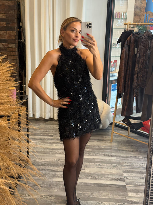 Μαύρο Φόρεμα με Ανοιχτή Πλάτη & Παγιέτες