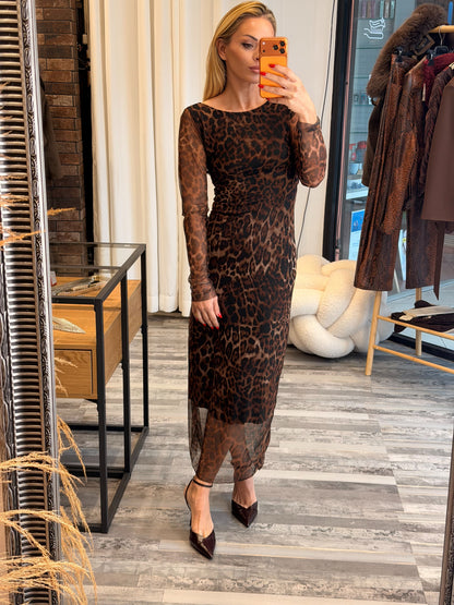 Maxi Animal Print Φόρεμα με Ανοιχτή Πλάτη