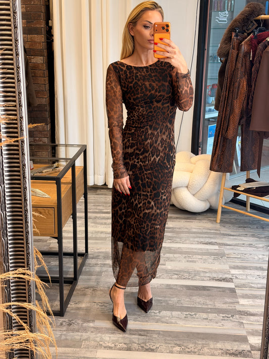 Maxi Animal Print Φόρεμα με Ανοιχτή Πλάτη