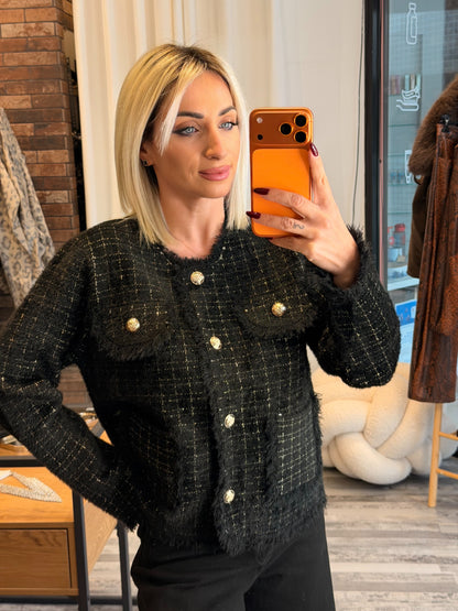 Ζακέτα Tweed με Χρυσή Κλωστή
