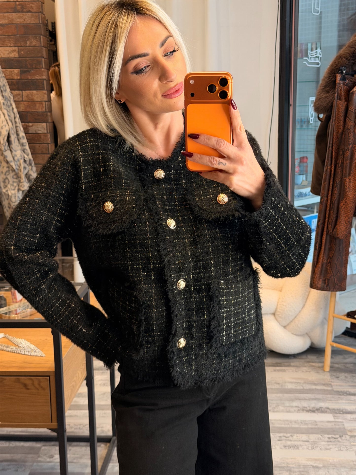 Ζακέτα Tweed με Χρυσή Κλωστή