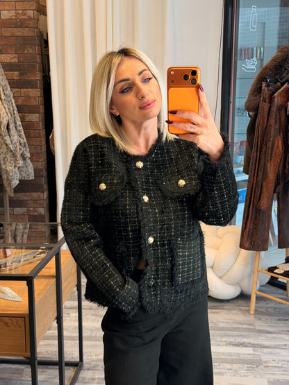 Ζακέτα Tweed με Χρυσή Κλωστή