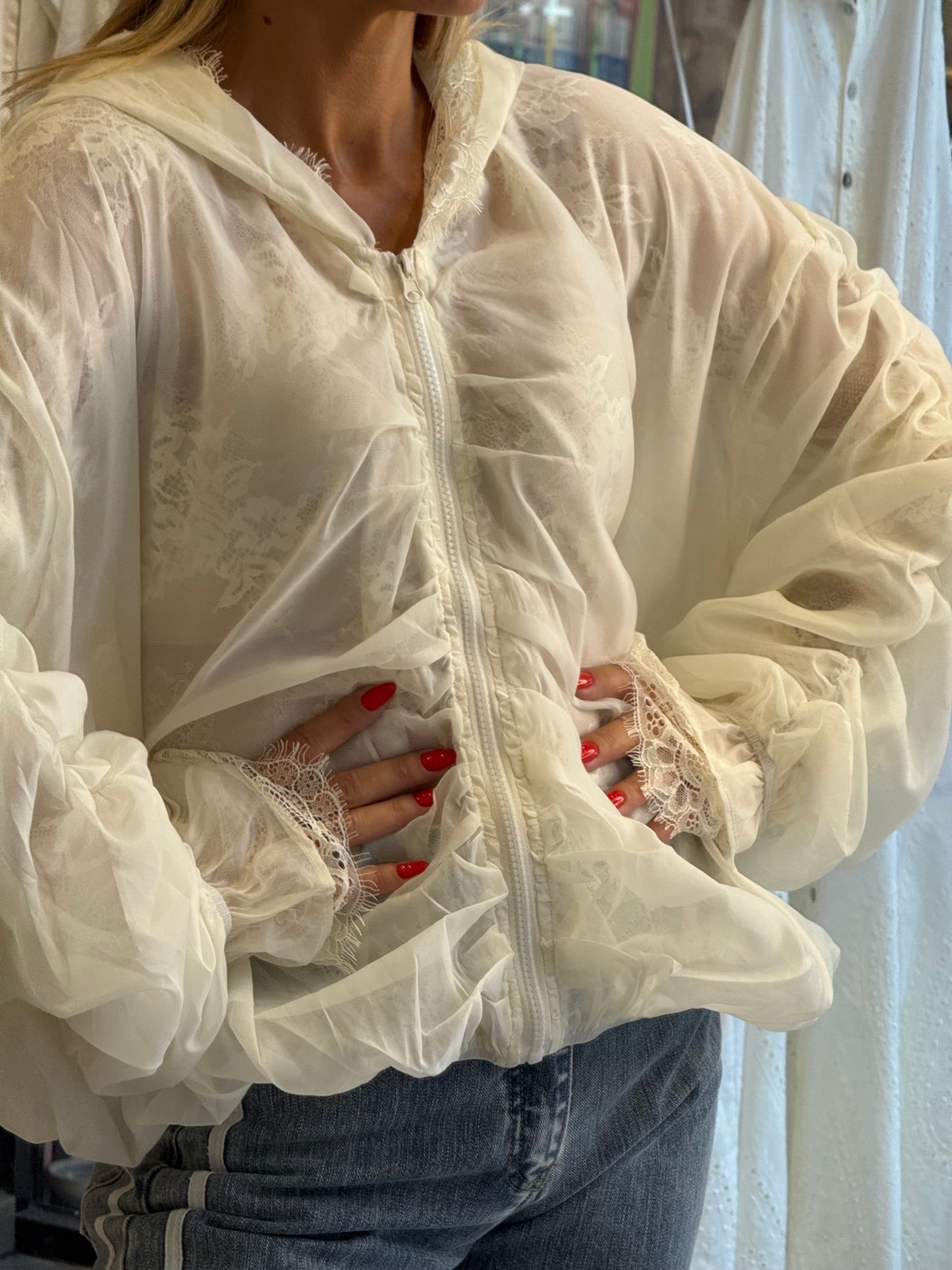 Bomber Jacket με Δαντέλα & Κουκούλα