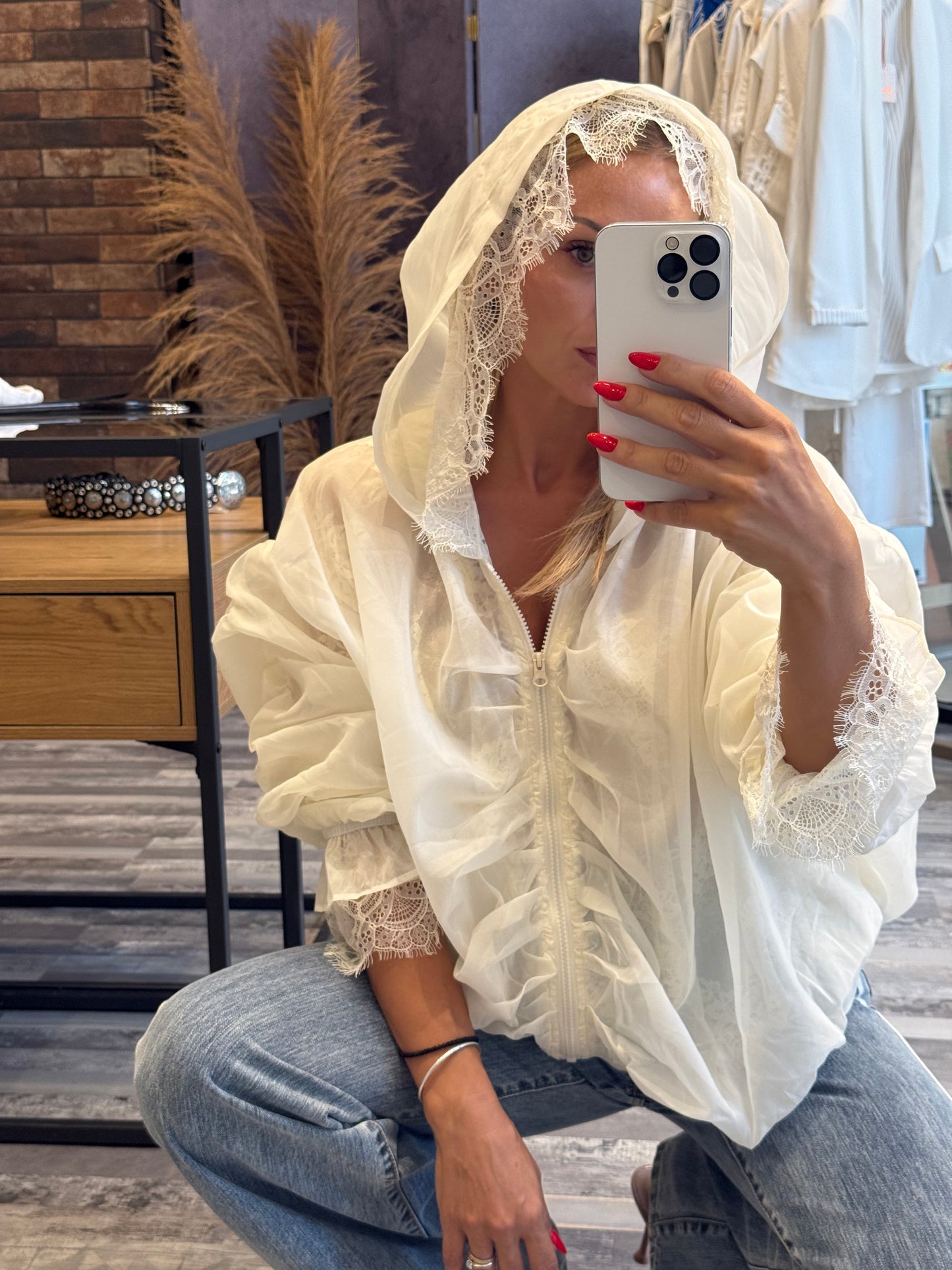 Bomber Jacket με Δαντέλα & Κουκούλα
