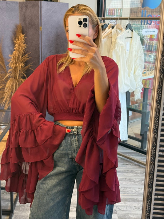 Κρουαζέ See-Through Μπλούζα με Βολάν