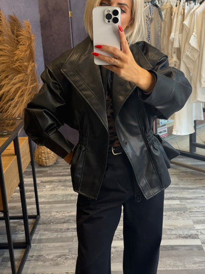 Eco-Leather Μπουφάν με Λάστιχο στη Μέση