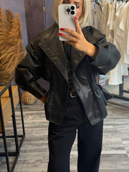 Eco-Leather Μπουφάν με Λάστιχο στη Μέση