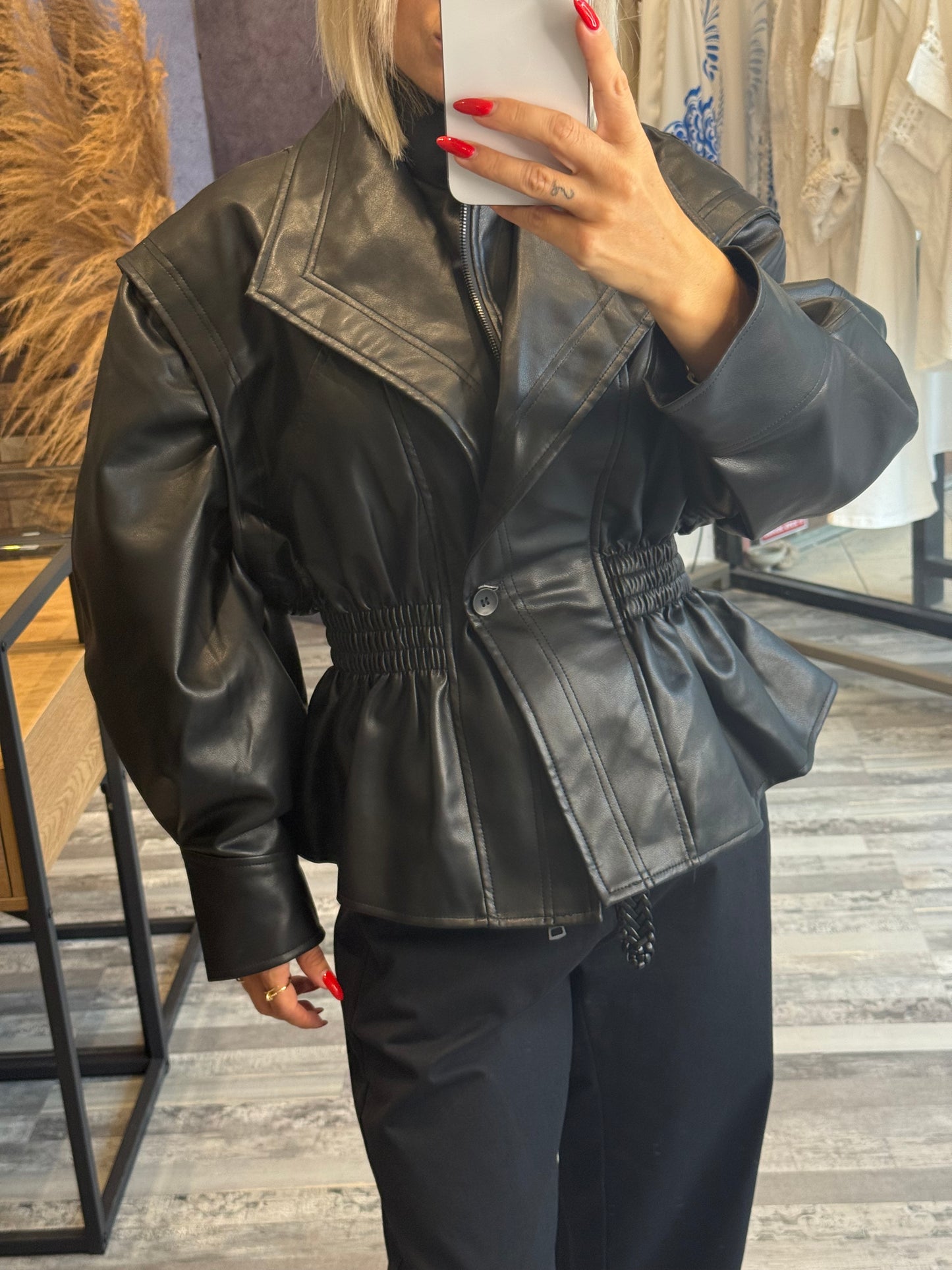 Eco-Leather Μπουφάν με Λάστιχο στη Μέση