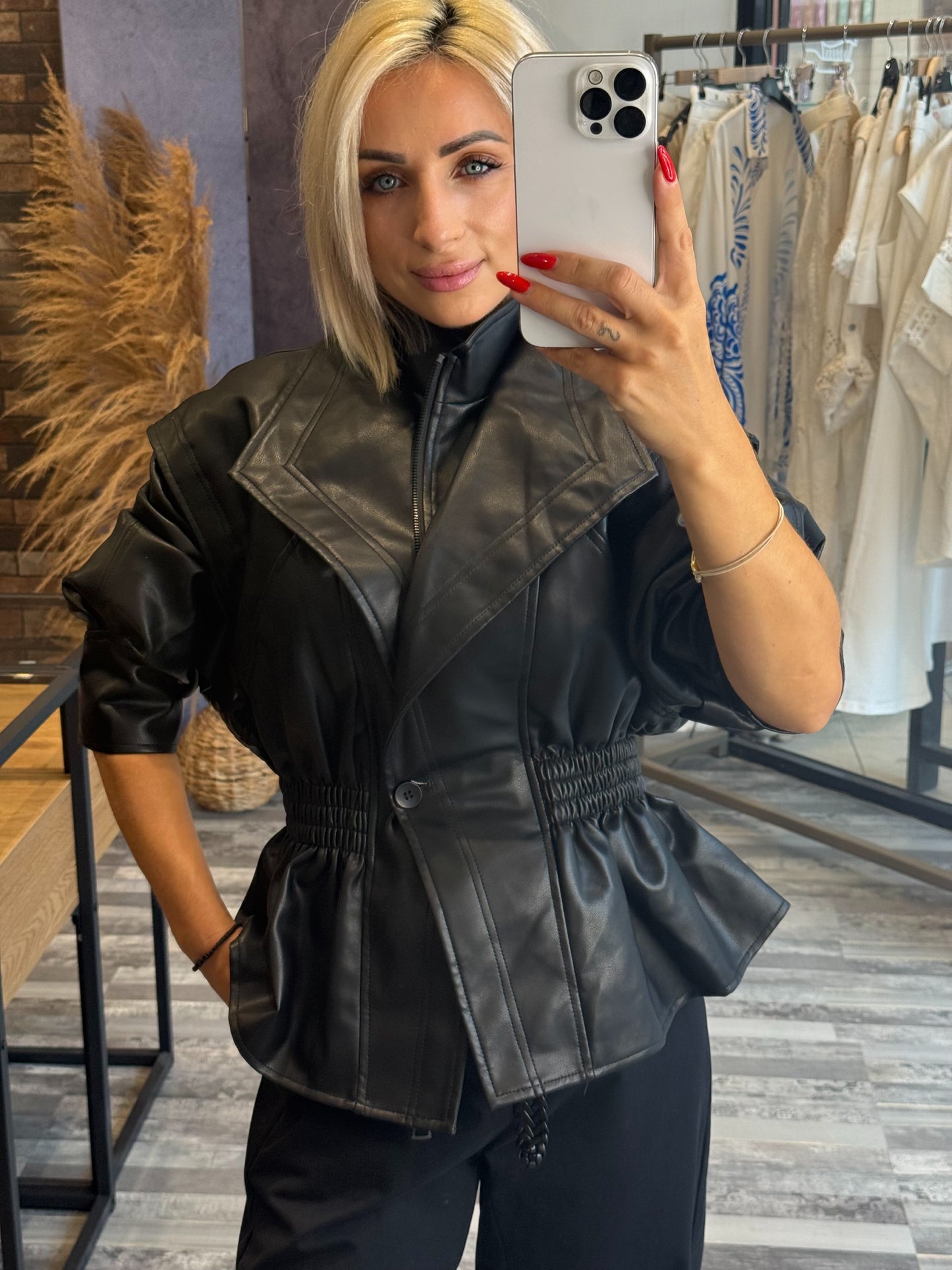 Eco-Leather Μπουφάν με Λάστιχο στη Μέση