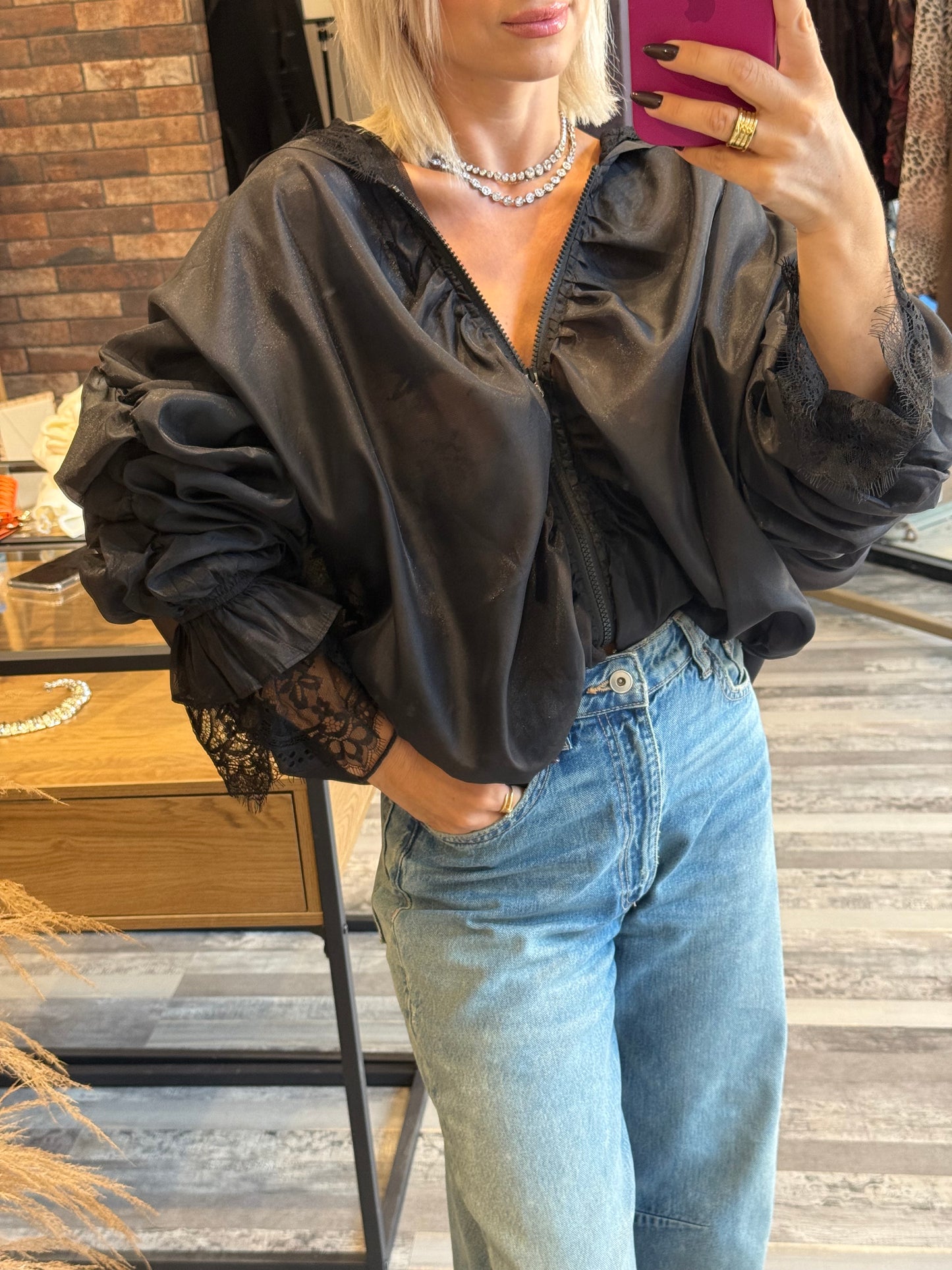 Bomber Jacket με Δαντέλα & Κουκούλα