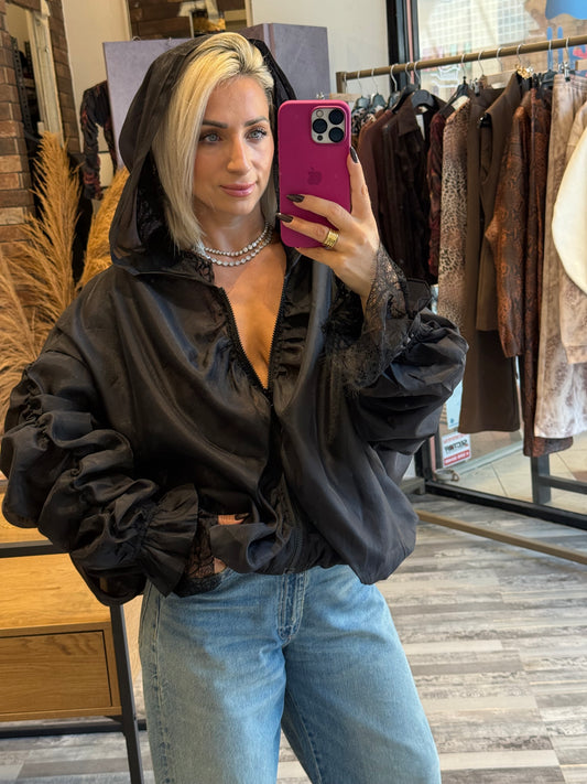 Bomber Jacket με Δαντέλα & Κουκούλα