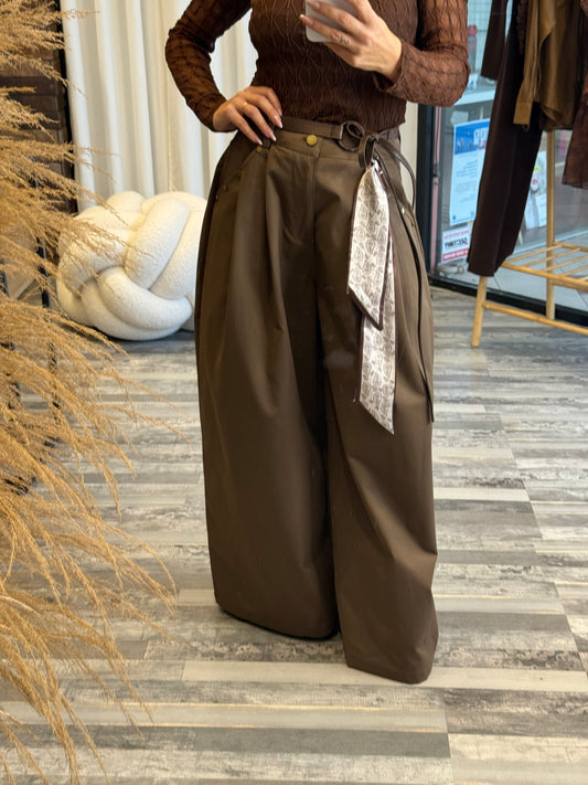 Καφέ Παντελόνι Balloon με Πιέτες