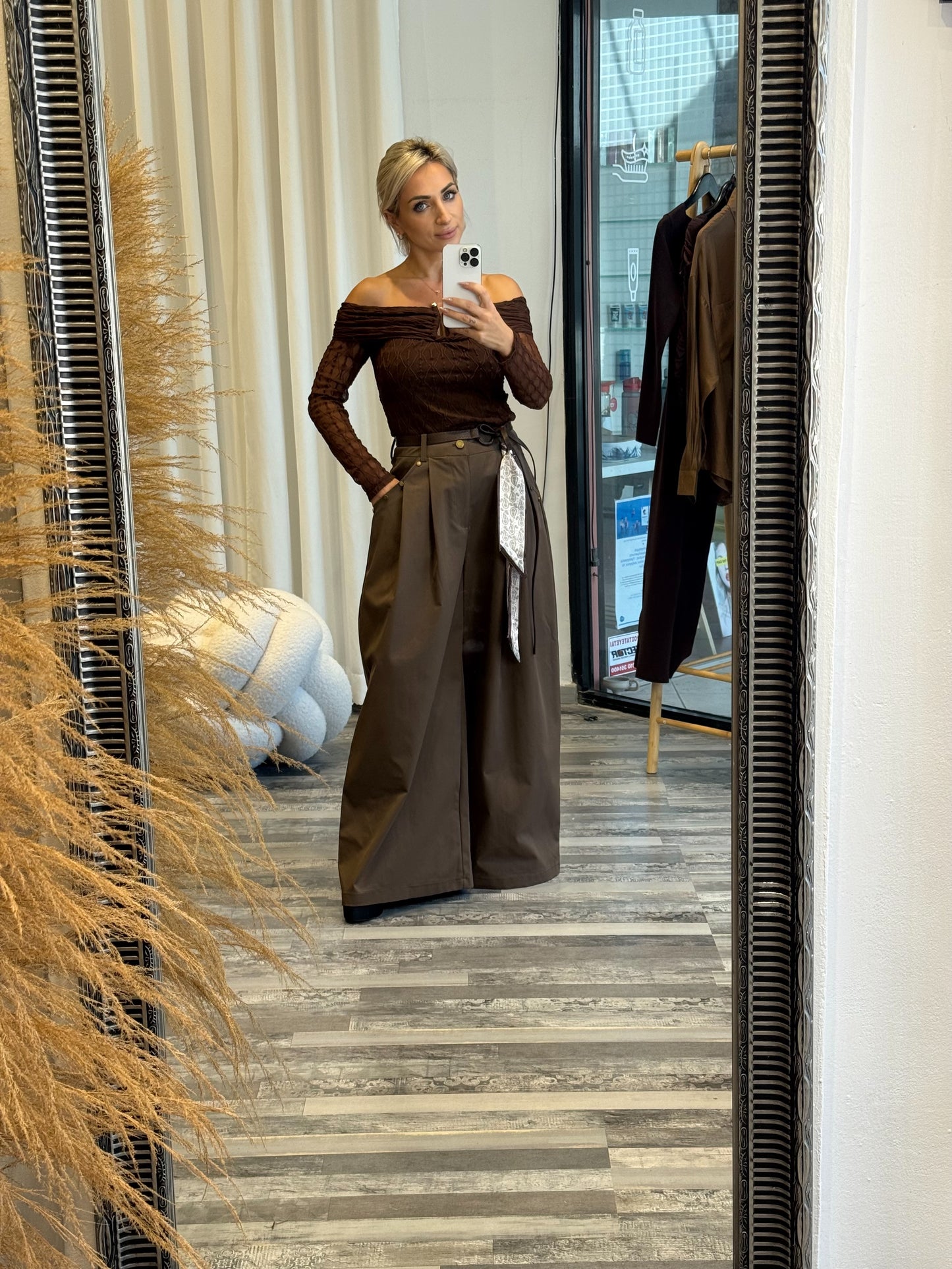 Καφέ Παντελόνι Balloon με Πιέτες