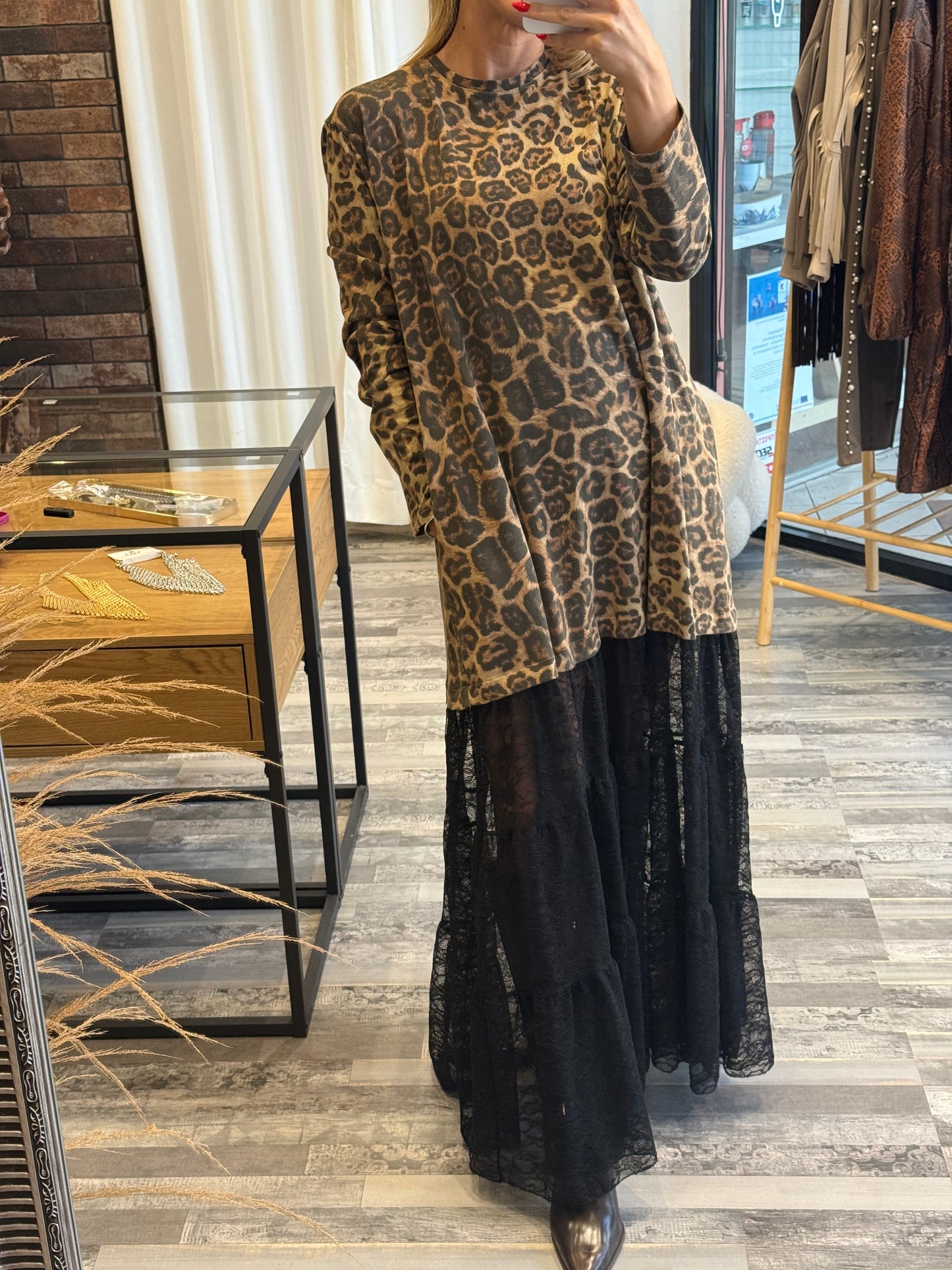 Φόρεμα Animal Print με Δαντέλα