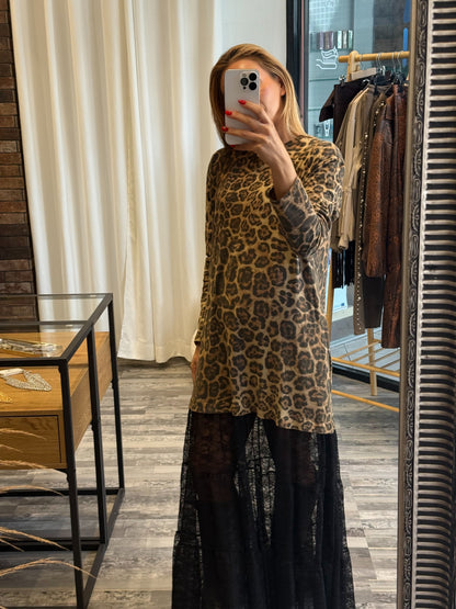 Φόρεμα Animal Print με Δαντέλα