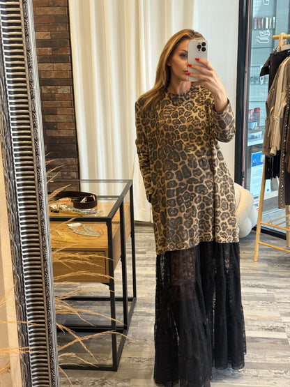 Φόρεμα Animal Print με Δαντέλα